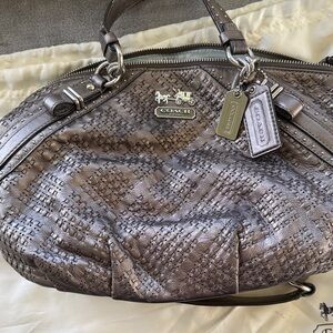 Coach Silver Woven Leather Shoulder Bag
